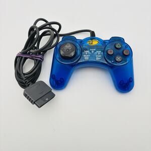 Madcatz Dual Force PS1 & PS2 Controller Clear Blue #8002 Tested Works.